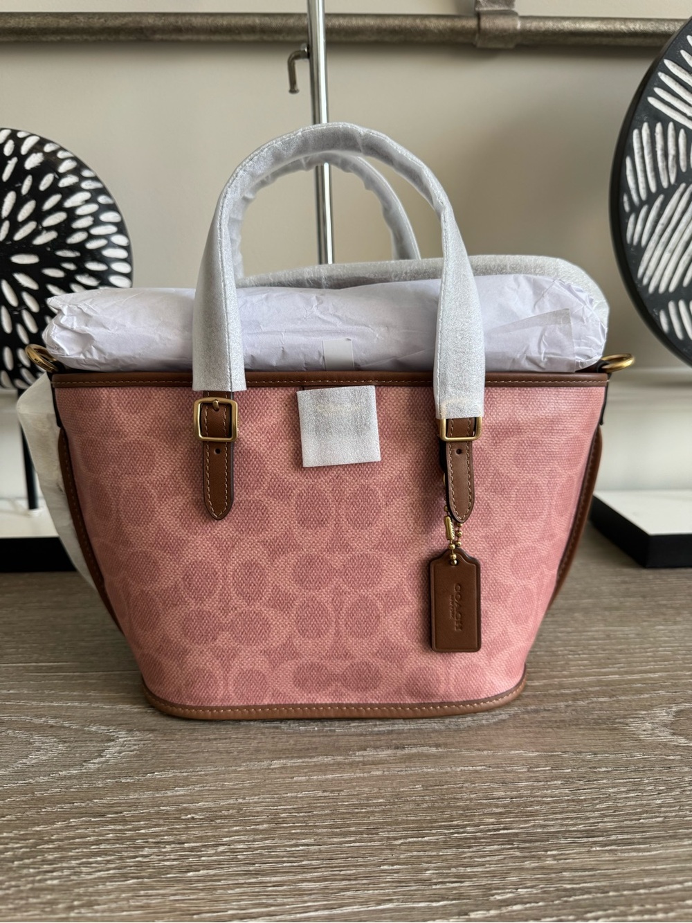 NWT Coach Taxi Pink Signature Canvas Tote with Brown Leather Accents - Picture 2 of 9